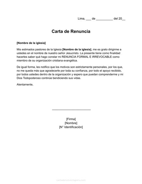 Carta De Renuncia A Una Iglesia Evang Lica Ejemplos