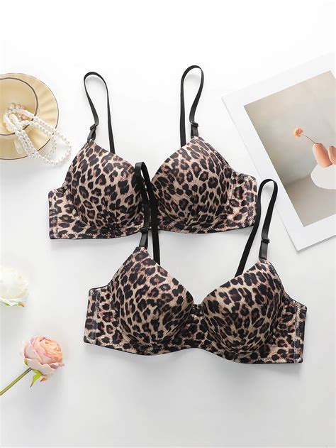 Hot Selling Women S Sexy Leopard Print Piece Bra Gathering Pull Up Underwear Four Seasons