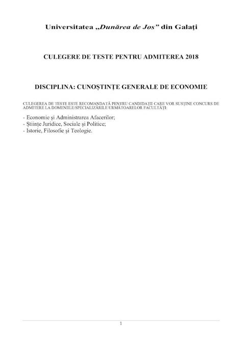 PDF Teste Admitere Economie 2018 CULEGEREA DE TESTE ESTE