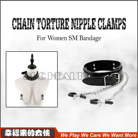 EMIV SM Bondage Erotic Slave Collar Nipple Clamps Leather Necklace Chain Adult Sex Toy Alat Sek