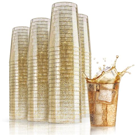 Crown Display Oz Gold Glitter Clear Plastic Wedding Cups Tumblers