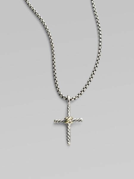 David Yurman Sterling Silver 14k Yellow Gold Cross Necklace In Silver