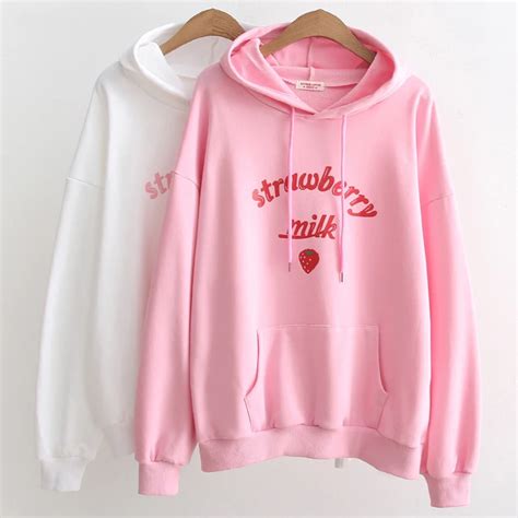 2019 New Autumn Hoodies Female Harajuku Milk Girl Pink Hoodies Loose ...