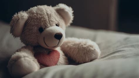 Premium Ai Image A Teddy Bear With A Heart On Its Chest Sits On A Bed