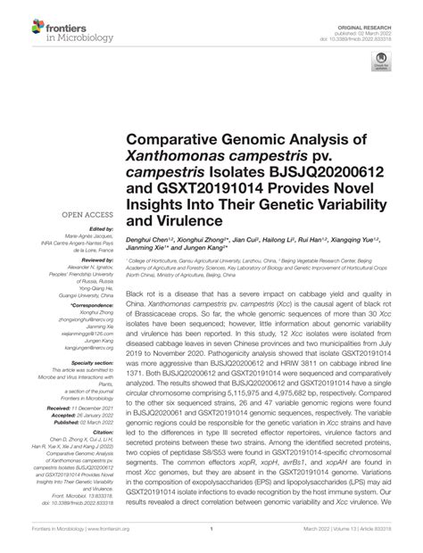 PDF Comparative Genomic Analysis Of Xanthomonas Campestris Pv