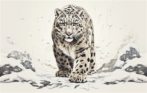 White Background with a Snow Leopard -Generative Ai Stock Photo - Image ...