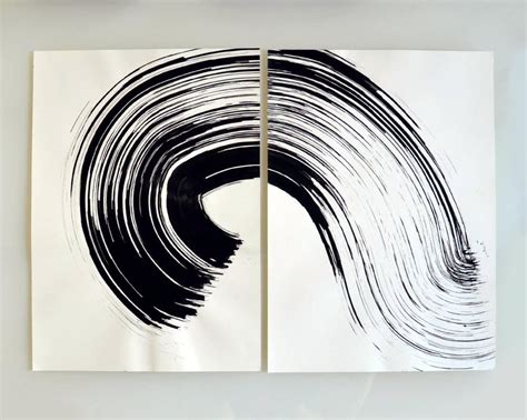 Original Diptych Abstract Ink Drawing Wave Black And White Etsy