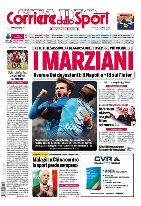 Prima Pagina Corriere Dello Sport “napoli I Marziani” Pianeta Milan