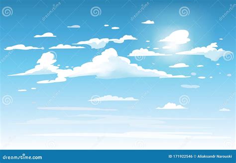 Cartoon Animation Style Blue Sky with Clouds Stock Illustration ...