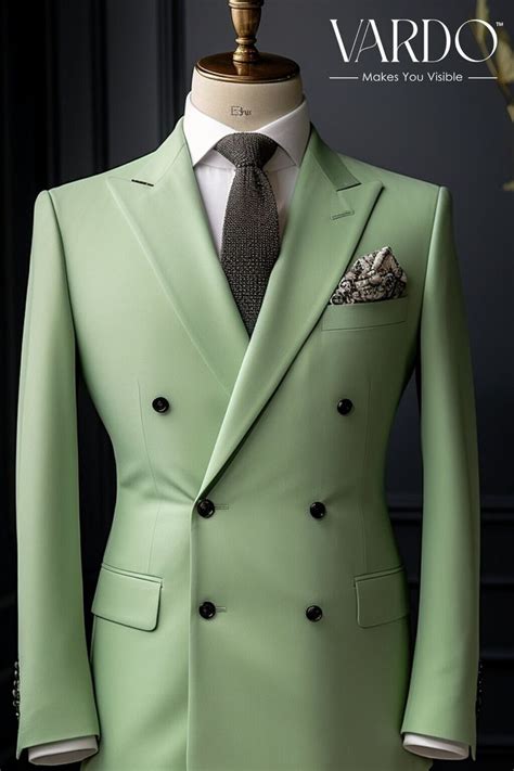 Stylish Honey Dew Green Double Breasted Suit For Men Tailored Fit The