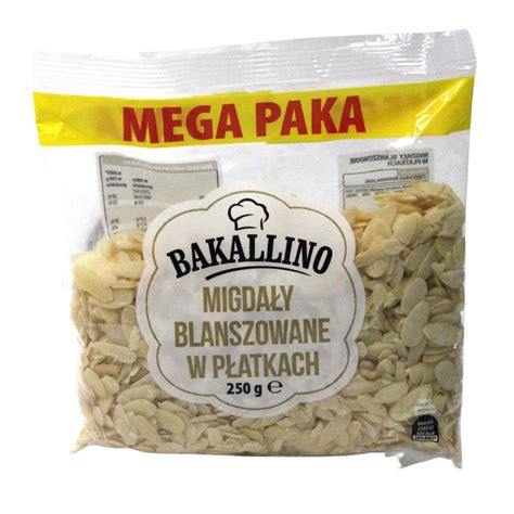 MIGDAŁY BLANSZOWANE W PŁATKACH BAKALLINO 250g Dobre Ceny Polski