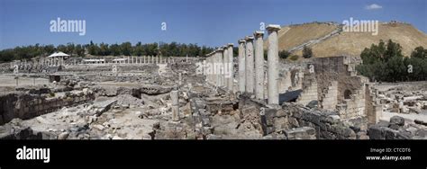 Panoramic scene of the Beit She'an Archaeological Site, Israel Stock ...