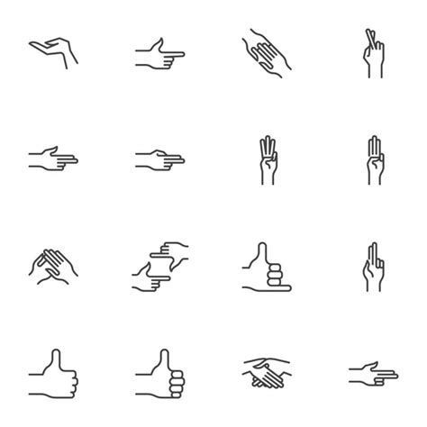 Hands Gesture Line Icons Set Linear Style Symbols Collection Outline