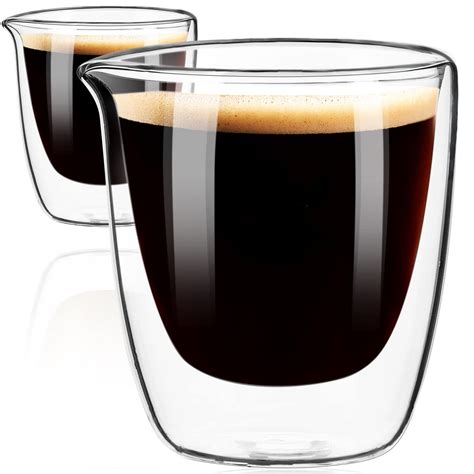 Paracity Espresso Cups Set Of 2 Double Walled Glass Mugs With Spout