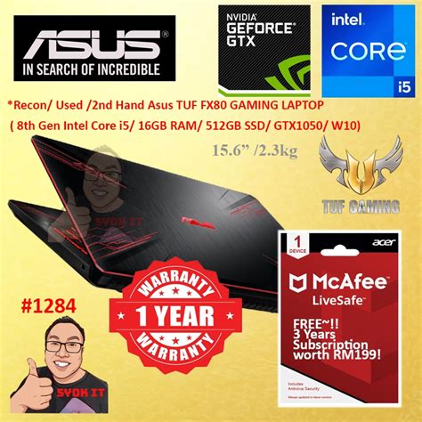 1284 Used Asus Tuf Fx80 Gaming Laptop Intel Core I5 8300h Nvidia