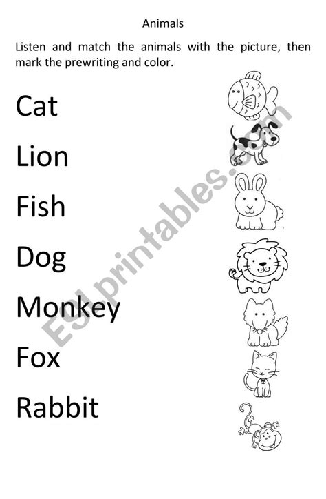 Animal Matching Esl Worksheet By Karito1976 Worksheets Library