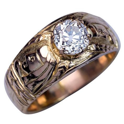 Antique Diamond Chased Gold Mens Ring For Sale At 1stdibs