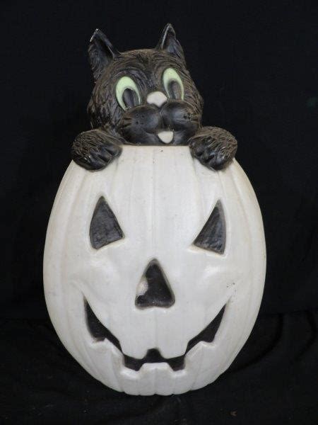 At Auction Vintage Lighted Holiday Halloween Black Cat Jack O Lantern