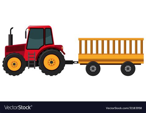 Tractor Pulling Wagon On White Background Vector Image