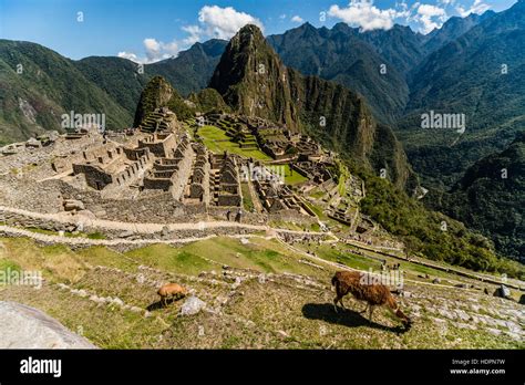 View Of The Lost Incan City Of Machu Picchu Near Cusco Peru Machu