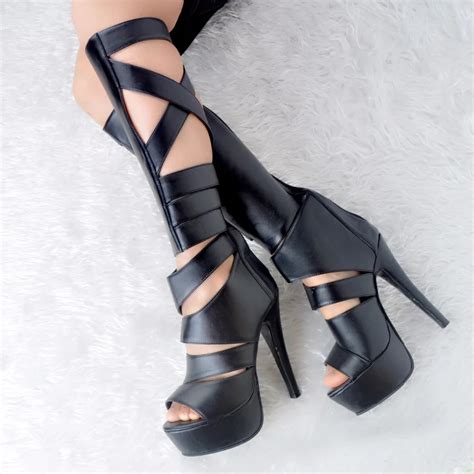 New Arrival Sexy Open Toe High Heel Botas Mujer Cut Outs Platform