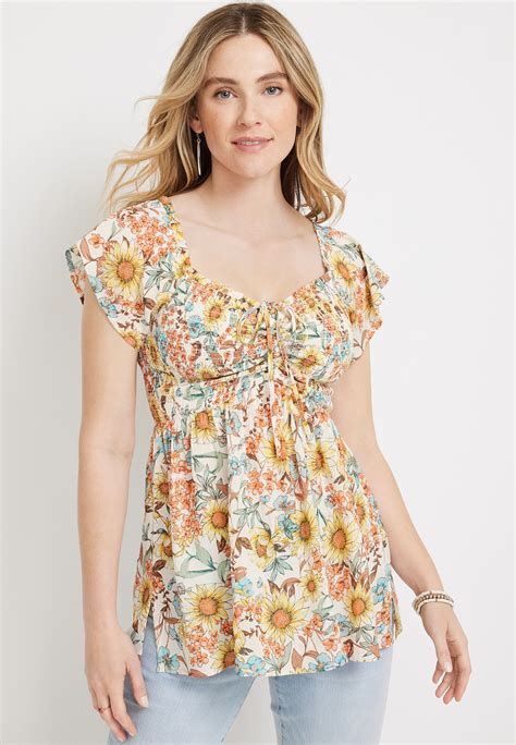 Floral Smocked Peplum Top Maurices