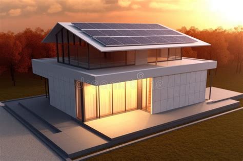 Modern House With Solar Panels On The Roof Clean Energy Concept