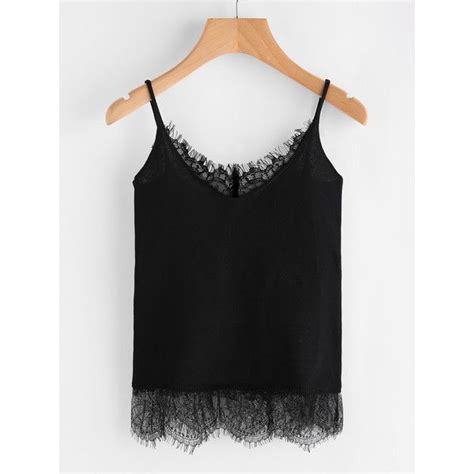 Shein Sheinside Eyelash Lace Trim Jersey Cami Top Liked On