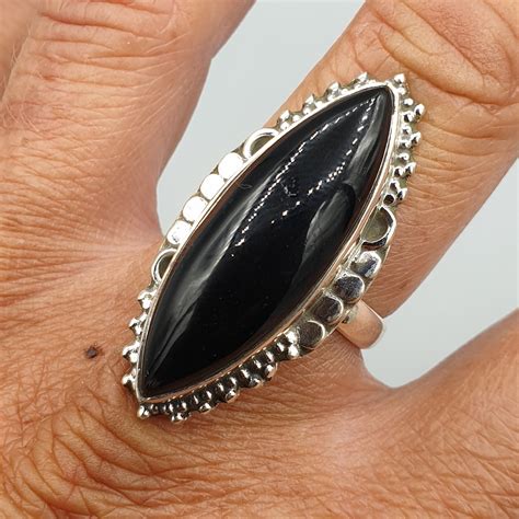 Sterling Zilveren Ring Marquise Zwarte Onyx Mm Verkocht