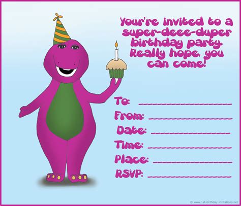 Barney Invitations Birthday Party | BirthdayBuzz