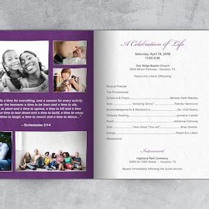 Purple Roses Funeral Program Template Graduated Fold Apple Pages MS