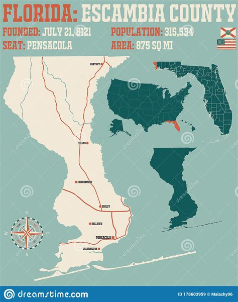 Map of Escambia County in Florida Stock Vector - Illustration of ...