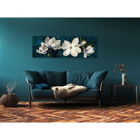 Tableau Avant Garde Magnolia 1 Part Narrow Turquoise Artgeist Bleu