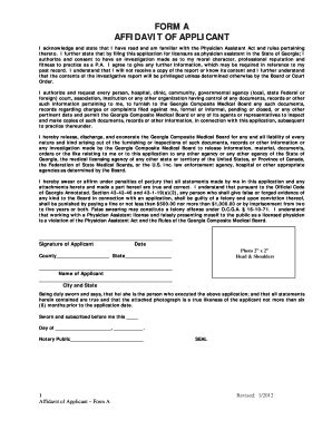 Fillable Online Medicalboard Georgia FORM A AFFIDAVIT OF APPLICANT