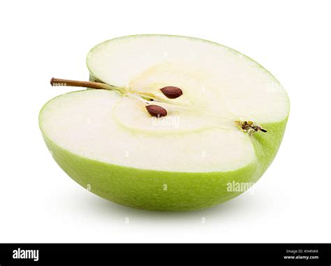 Green Apple Cut In Half Isolated On White Background Clipping Path