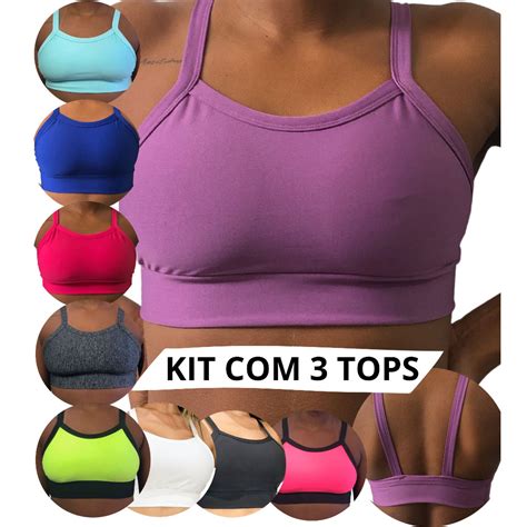 Kit Top Cropped Fitness Academia Fitness Forro Cores Shopee Brasil