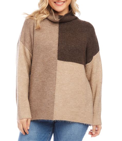 Karen Kane Plus Size Colorblock Turtleneck Drop Shoulder Sweater