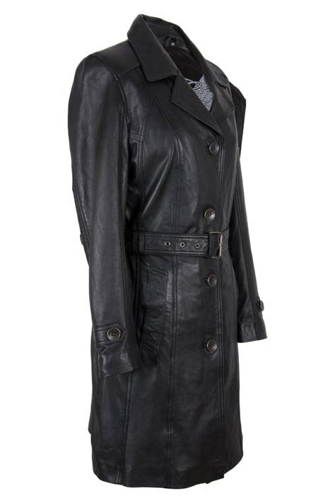 Dames Leren Trenchcoat Zwart Leather City