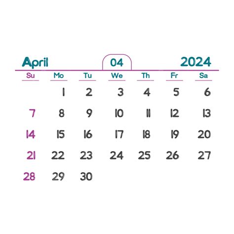 April 2024 Monthly Calendar With Transparent Vector April 2024 2024