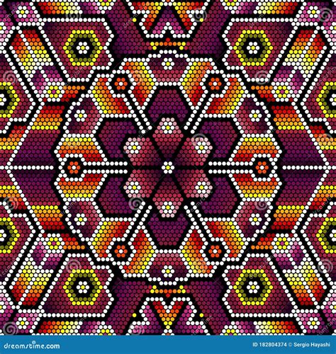 Ethnic Huichol Art Style Seamless Pattern Stock Vector Illustration