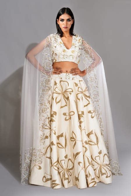 Buy Off White Lehenga And Blouse Silk Embroidered 3d Sequins Floral Set