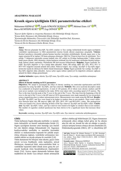 PDF Kronik sigara içiciliğinin EKG parametrelerine etkileri