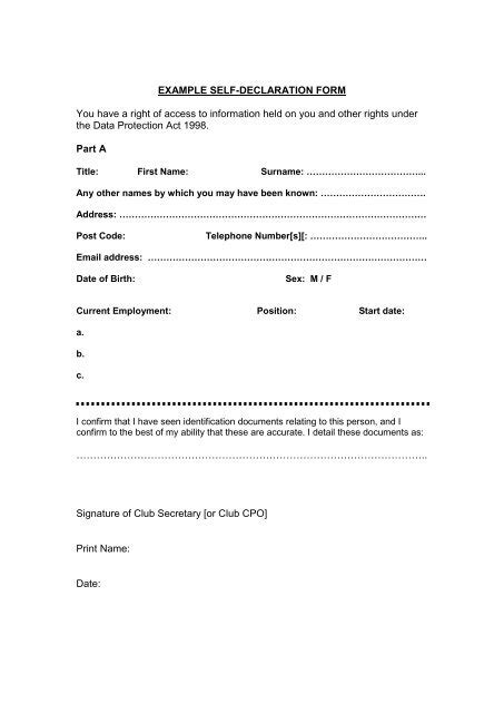 Self Declaration Form Format For Employment Certify Letter