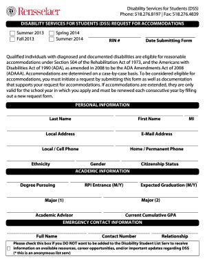 Fillable Online Rpi Accommodation Request Form Rensselaer Polytechnic