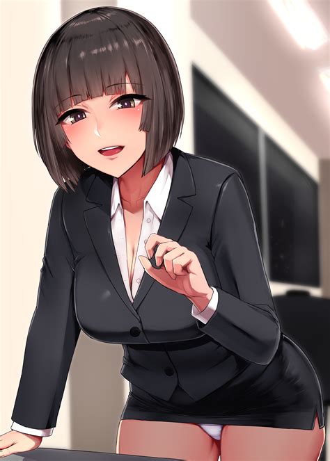 Rule 34 1girls Big Breasts Black Jacket Black Skirt Blouse Blush Bowl Cut Breasts Business