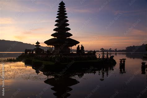 Indonesia, Bali. Sunrise at Bali water temple, Ulun Danu Temple in Lake ...