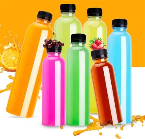 Clear Pet Plastic Juice Bottles With Black Lids Plastic Juice Bottles