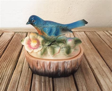 Vintage Chalkware Bluebird Trinket Box By NostalgicNuance On Etsy