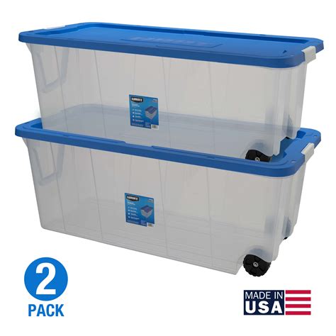 Hart 200 Quart Latching Rolling Plastic Storage Bin Container Clear