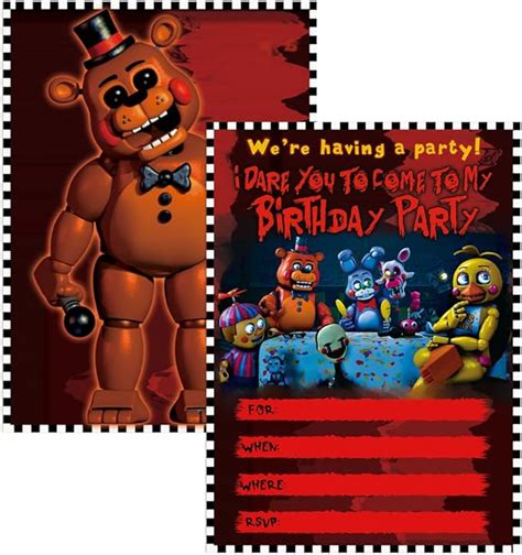 Amazon.com : 20 Set Fnaf Birthday Invitation Cards Bear Game Friends Invite Party Supplies Gift ...